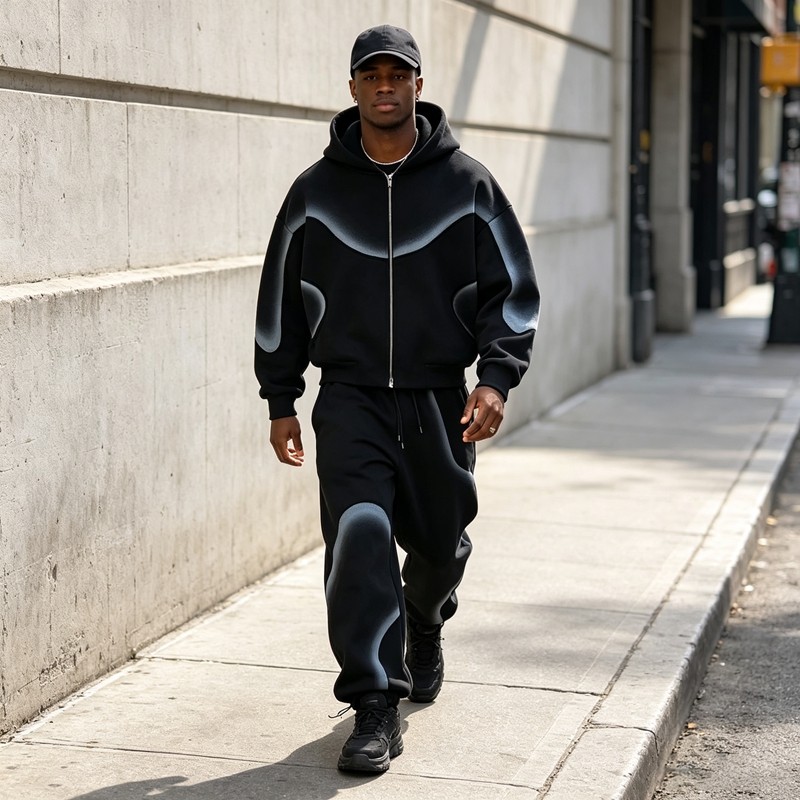 Spray Dye Curved Hoodie Set