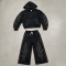 Washed Rivet Flame Graphic Rhinestone Hoodie Set | Hip Hop Street Daily Wear | Custom Streetwear