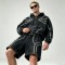 Washed Wavy Stripe Zip Up Hoodie Short Set | 100% cotton fabric | Street daily skate casual wear | OEM Streetwear
