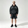 Washed Wavy Stripe Zip Up Hoodie Short Set | 100% cotton fabric | Street daily skate casual wear | OEM Streetwear