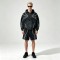 Washed Wavy Stripe Zip Up Hoodie Short Set | 100% cotton fabric | Street daily skate casual wear | OEM Streetwear