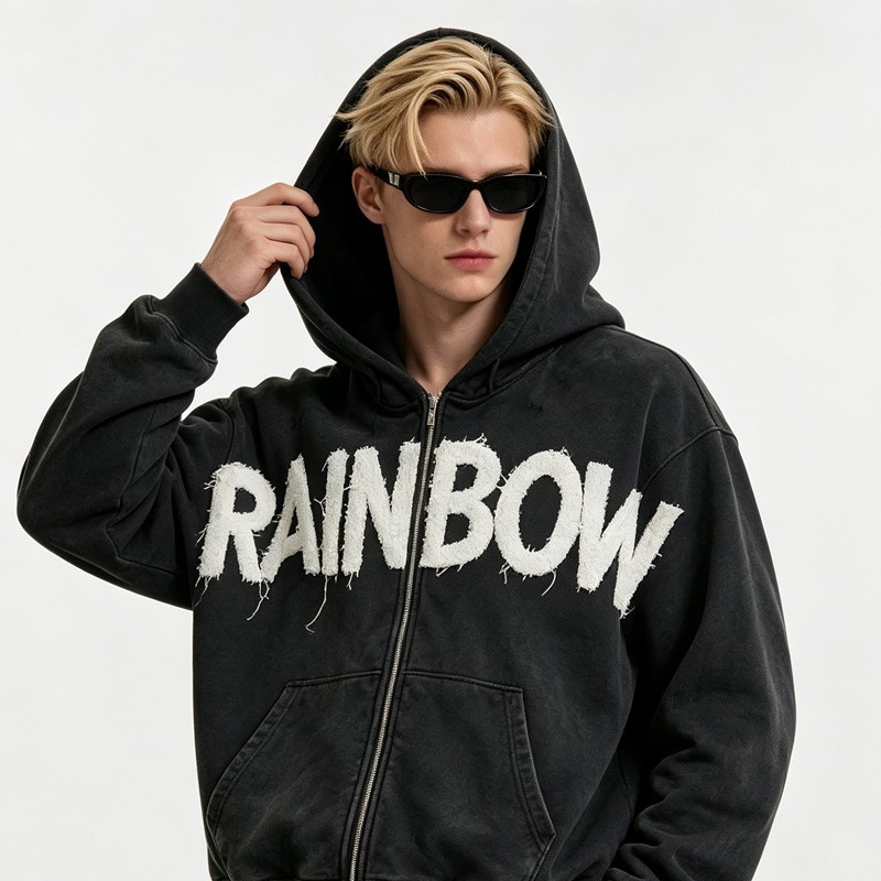 Washed Towel Embroidery Letter Hoodie Set
