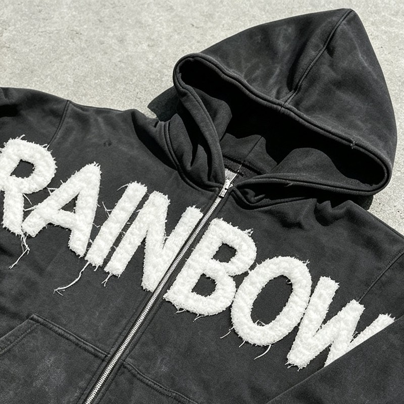Washed Towel Embroidery Letter Hoodie Set