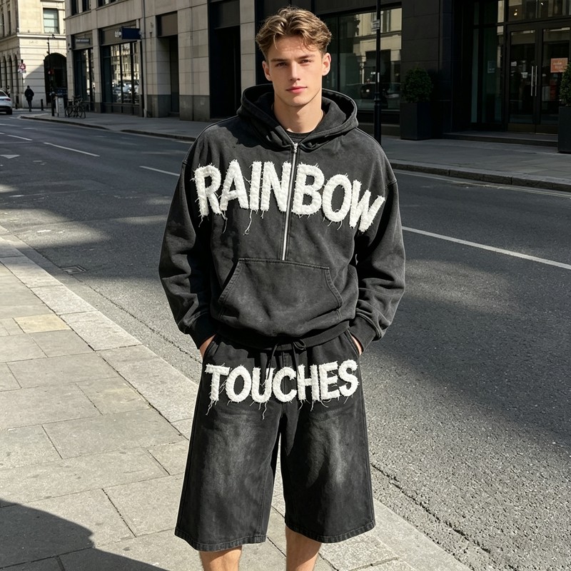 Washed Towel Embroidery Letter Hoodie Set