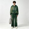 Washed Spray Dye Rhinestone Hotfix Zip Hoodie Pant Set | Gradient Vintage Fray Effect | Punk Hip Hop Casual Streetwear | OEM Streetwear