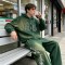 Washed Spray Dye Rhinestone Hotfix Zip Hoodie Pant Set | Gradient Vintage Fray Effect | Punk Hip Hop Casual Streetwear | OEM Streetwear