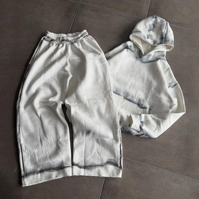 Spray Dye Splash Ink Hoodie Pant Set | Cotton Blend Oversized Wide Leg Fit | Custom Streetwear