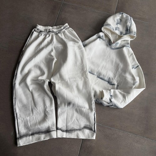 Spray Dye Splash Ink Hoodie Pant Set | Cotton Blend Oversized Wide Leg Fit | Custom Streetwear