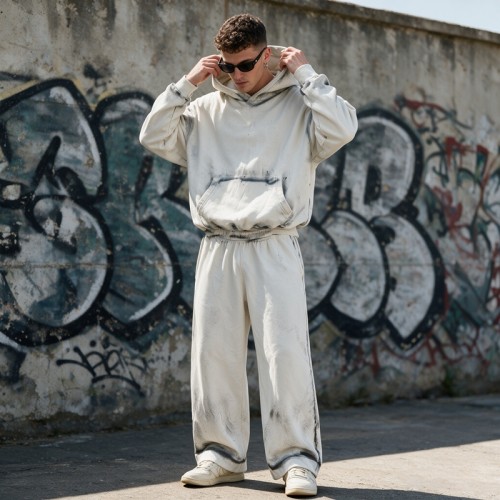 Spray Dye Splash Ink Hoodie Pant Set | Cotton Blend Oversized Wide Leg Fit | Custom Streetwear