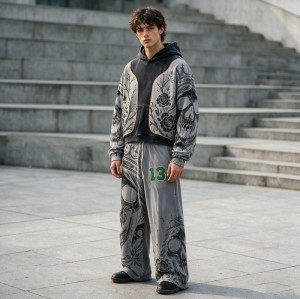 Wash Screen DTG Print Hoodie Pant Set | Gothic Skull Floral Hip Hop Streetwear | Streetwear Manufacturer
