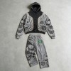 Wash Screen DTG Print Hoodie Pant Set | Gothic Skull Floral Hip Hop Streetwear | Streetwear Manufacturer
