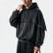 Washed Embroidery Layered Cape Hoodie Set | Vintage Acid Wash Gothic Flame Design | OEM Streetwear