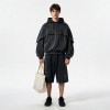 Washed Embroidery Layered Cape Hoodie Set | Vintage Acid Wash Gothic Flame Design | OEM Streetwear
