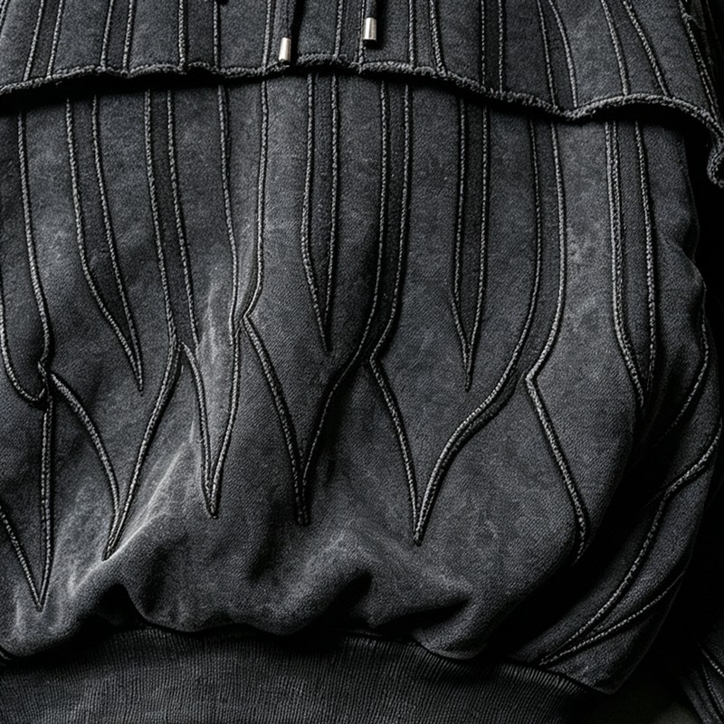 Washed Embroidery Layered Cape Hoodie Set
