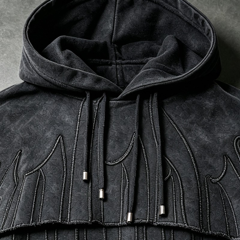 Washed Embroidery Layered Cape Hoodie Set