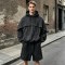 Washed Embroidery Layered Cape Hoodie Set | Vintage Acid Wash Gothic Flame Design | OEM Streetwear