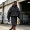 Washed Embroidery Layered Cape Hoodie Set | Vintage Acid Wash Gothic Flame Design | OEM Streetwear