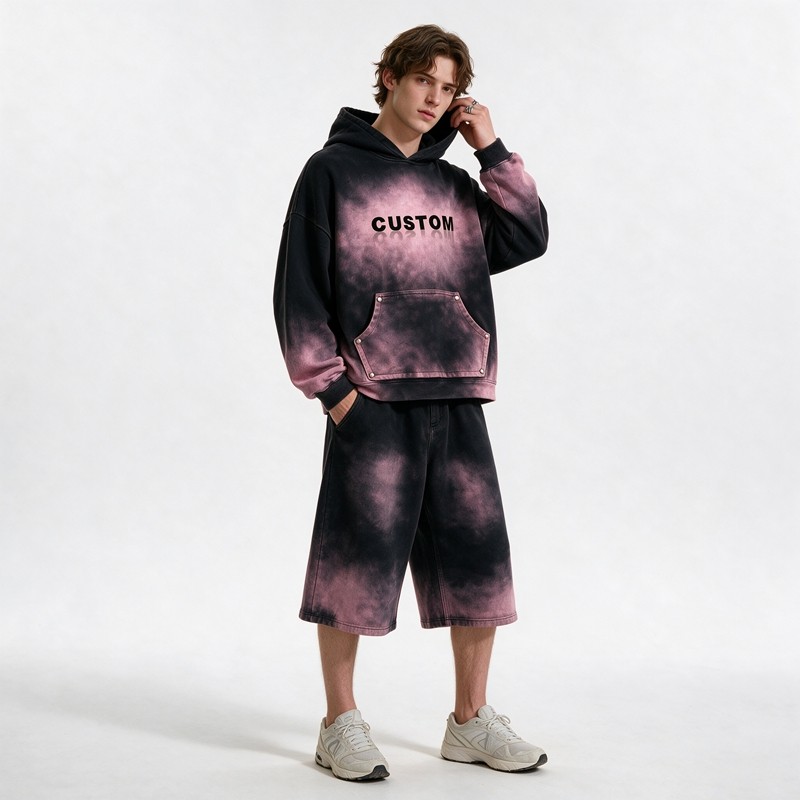 Washed Spray Dye Gradient Hoodie Set