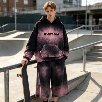 Washed Spray Dye Gradient Hoodie Set | Multi-Color Rivet Pocket Design | Custom Streetwear