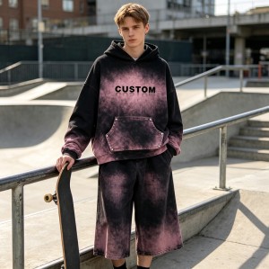 Washed Spray Dye Gradient Hoodie Set | Multi-Color Rivet Pocket Design | Custom Streetwear