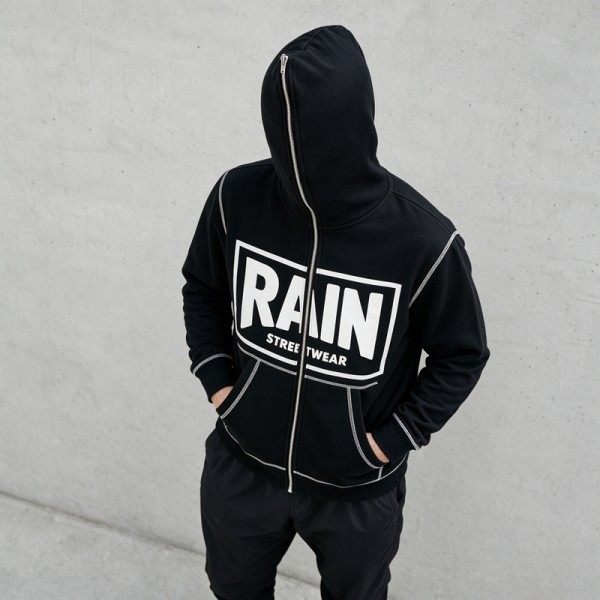 Screen Print Full Face Zip Hoodie | Contrast Stitch | Daily Casual Hip Hop Streetwear | Custom Streetwear