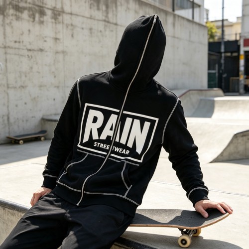 Screen Print Full Face Zip Hoodie | Contrast Stitch | Daily Casual Hip Hop Streetwear | Custom Streetwear