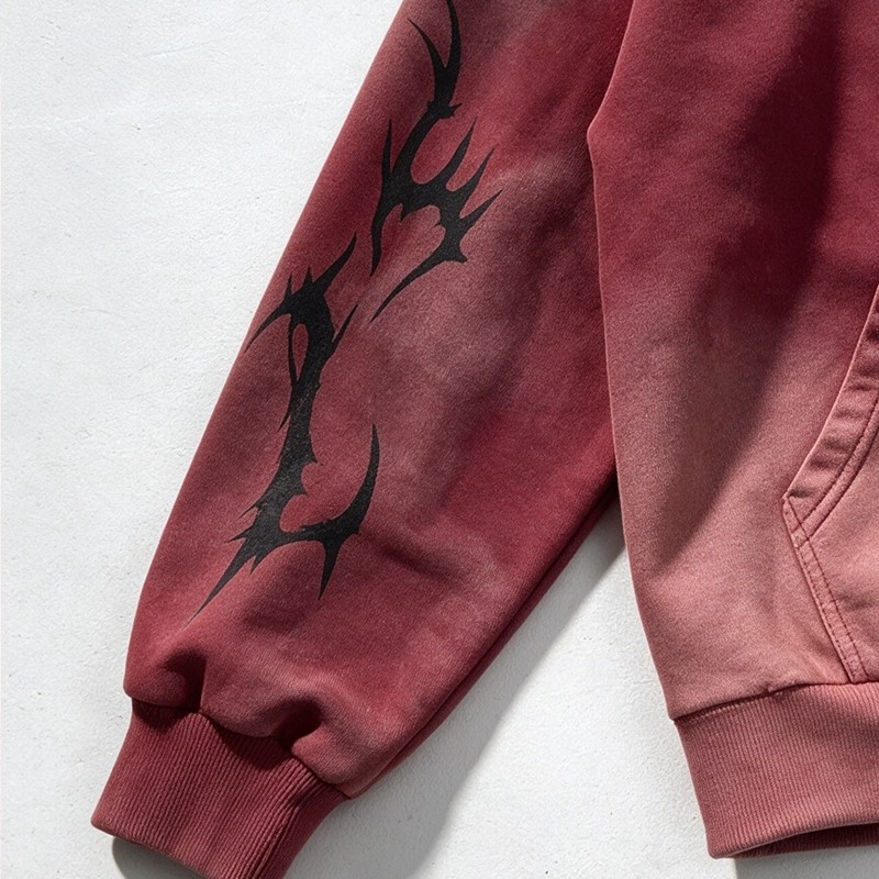 Washed Spray dye Screen Print Full Face Zip Hoodie