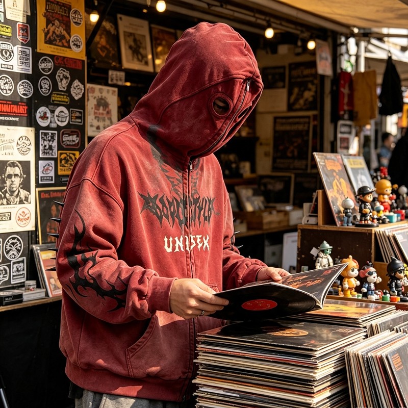 Washed Spray dye Screen Print Full Face Zip Hoodie