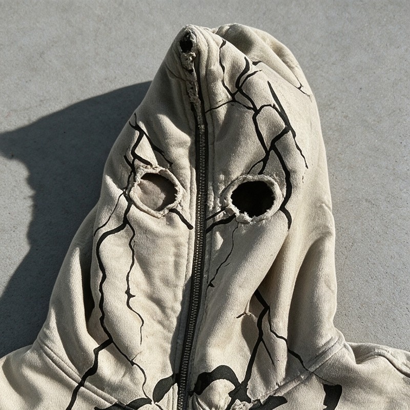 Washed Screen Print Full Face Zip Hoodie