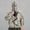 Washed Screen Print Full Face Zip Hoodie | Distressed Eye Hole Balaclava Design | OEM Streetwear
