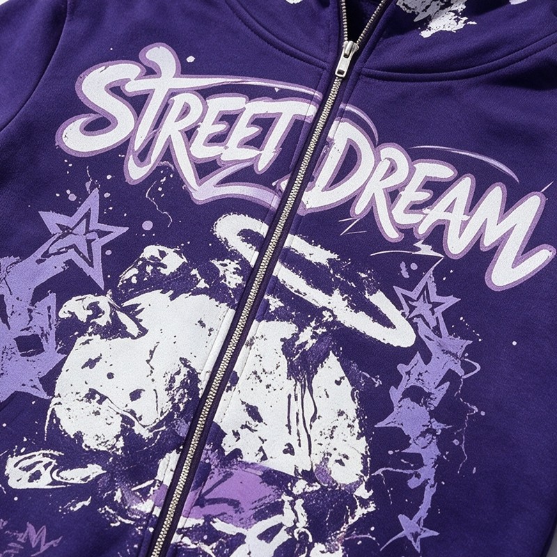 Washed DTG Screen Print Full Face Zip Hoodie