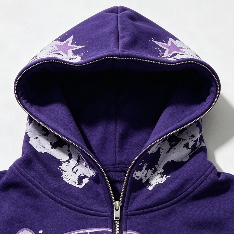 Washed DTG Screen Print Full Face Zip Hoodie
