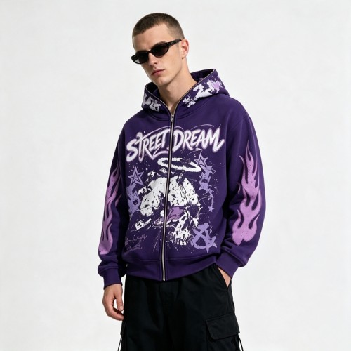 Washed DTG Screen Print Full Face Zip Hoodie | Graffiti Hip Hop Urban Street Casual Wear | Custom Streetwear