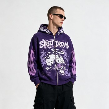 Washed DTG Screen Print Full Face Zip Hoodie | Graffiti Hip Hop Urban Street Casual Wear | Custom Streetwear