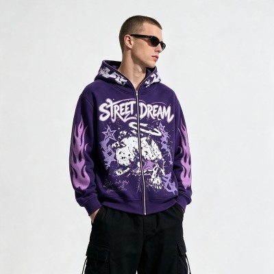 Washed DTG Screen Print Full Face Zip Hoodie | Graffiti Hip Hop Urban Street Casual Wear | Custom Streetwear