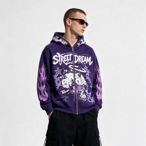 Washed DTG Screen Print Full Face Zip Hoodie | Graffiti Hip Hop Urban Street Casual Wear | Custom Streetwear