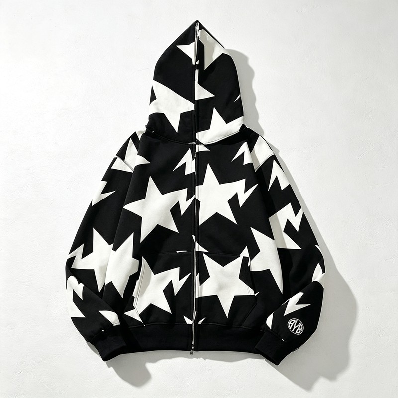 Full Face Zip Hoodie with All over Star Screen Print