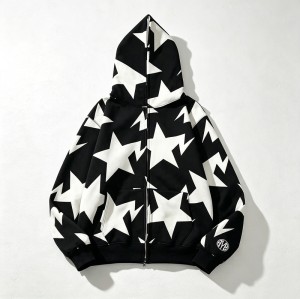 Full Face Zip Hoodie with All over Star Screen Print | Casual Hip Hop Street Daily Wear | Custom Clothing Manufacturer