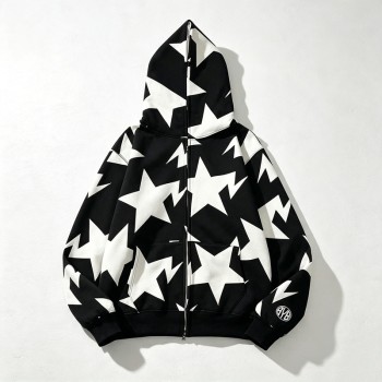 Full Face Zip Hoodie with All over Star Screen Print | Casual Hip Hop Street Daily Wear | Custom Clothing Manufacturer