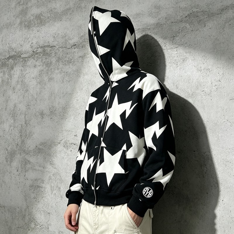 Full Face Zip Hoodie with All over Star Screen Print