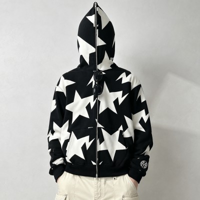 Full Face Zip Hoodie with All over Star Screen Print | Casual Hip Hop Street Daily Wear | Custom Clothing Manufacturer