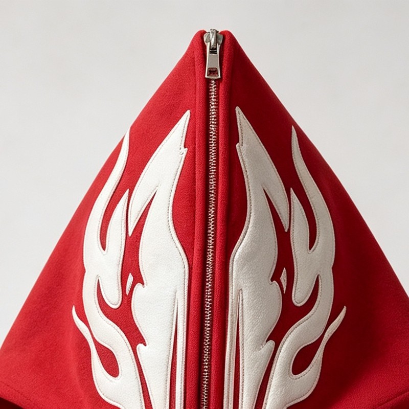 Full Face Zip Hoodie with Flame Heart 3D Puff Embroidery