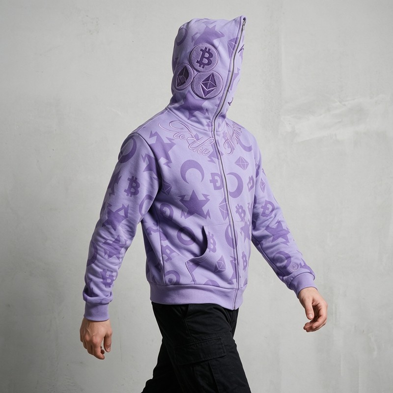 Embroidery Full Face Zip Hoodie with Towel Embroidery All Over DTG Print