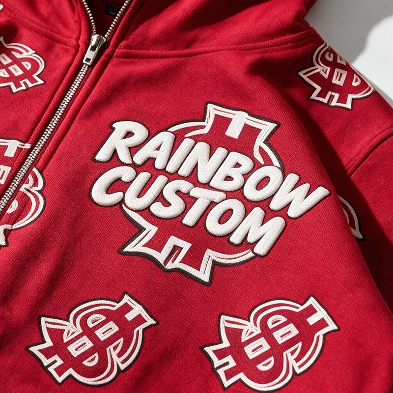 Full Face Zip Hoodie with Dollar DTG Print Embroidery