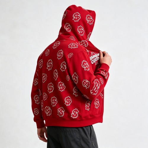 Full Face Zip Hoodie with Dollar DTG Print Embroidery | Hip hop street casual daily wear | OEM Streetwear