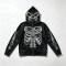 Full Face Zip Hoodie with Washed Rhinestone DTG Print | Shimmer Skeleton Butterfly Retro Design | Streetwear Manufacturer