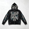 Full Face Zip Hoodie with Washed Rhinestone DTG Print | Shimmer Skeleton Butterfly Retro Design | Streetwear Manufacturer