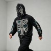 Full Face Zip Hoodie with Washed Rhinestone DTG Print | Shimmer Skeleton Butterfly Retro Design | Streetwear Manufacturer