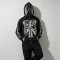 Full Face Zip Hoodie with Washed Rhinestone DTG Print | Shimmer Skeleton Butterfly Retro Design | Streetwear Manufacturer