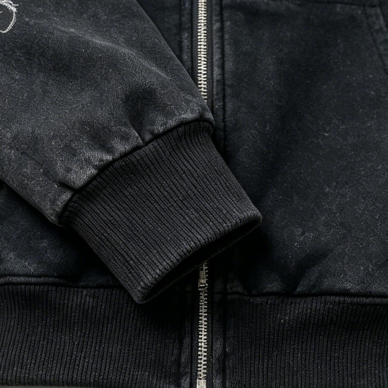 Full Face Zip Hoodie with Washed DTG Thorn Heart Print Embroidery